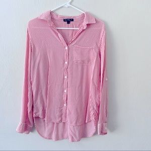 Classy Velvet Heart Pink Pinstriped Button Up Shirt Size Medium